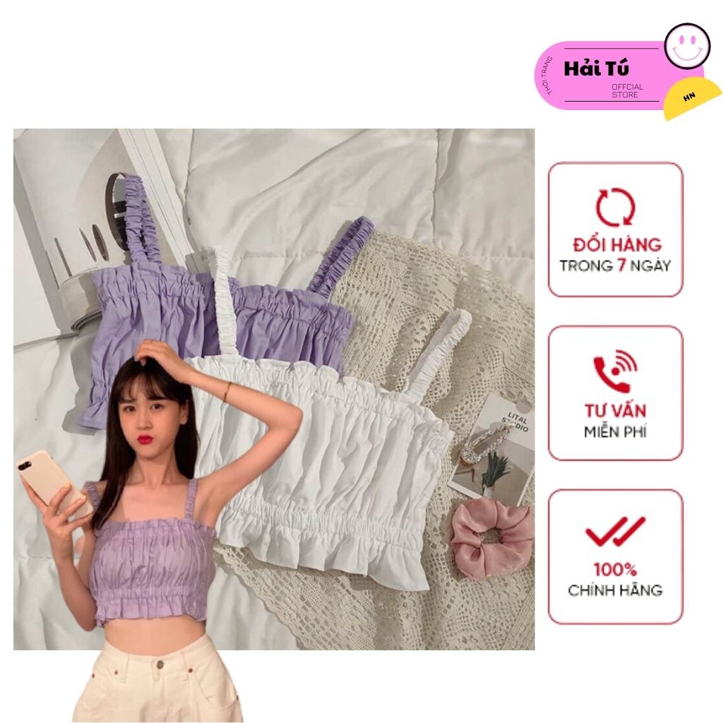 Áo Croptop Nữ 2 Dây Chun Ngực, Áo Croptop Chất Liệu Đũi Mềm Mát, Hàng Loại 1, Ảnh Thật | BigBuy360 - bigbuy360.vn