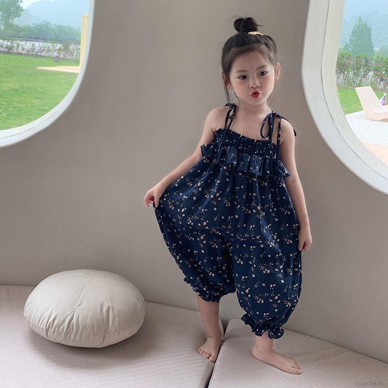 Áo liền quần thắt dây in hoa xinh xắn thời trang mùa hè cho bé gái