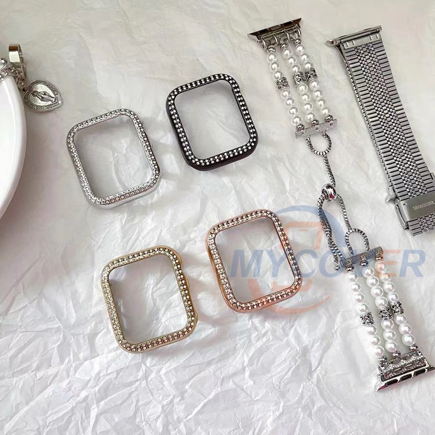 Ốp Bảo Vệ Hai Hàng Đính Kim Cương Dành Cho Đồng Hồ Thông Minh Series 7 6 SE 5 4 3 2 1 Size 45mm 41mm 44mm 40mm 42mm 38mm