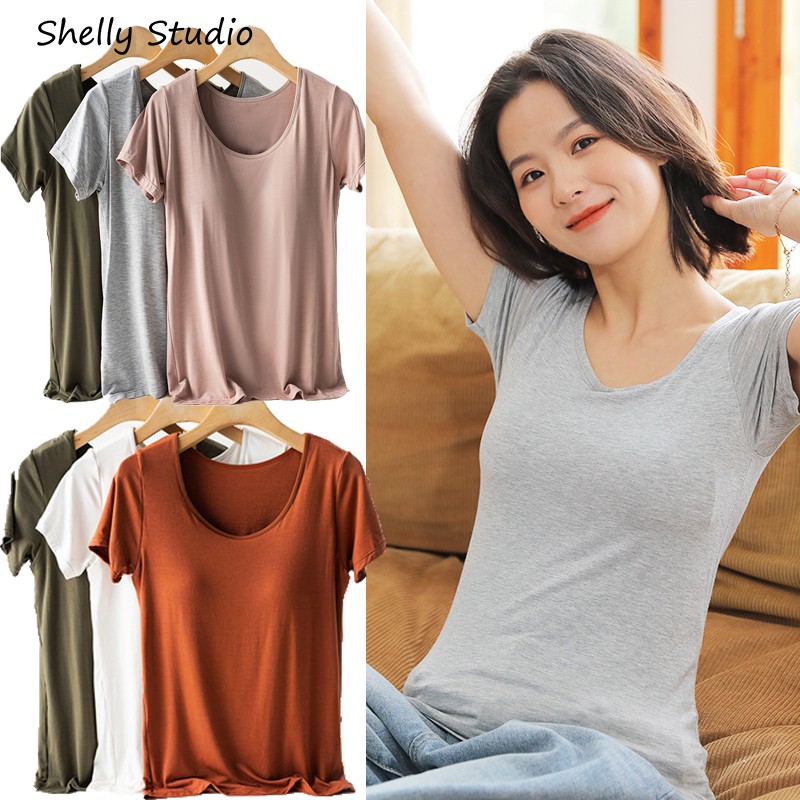 Áo thun thể thao tay ngắn màu trơn phong cách mùa hè thời trang cho nữ