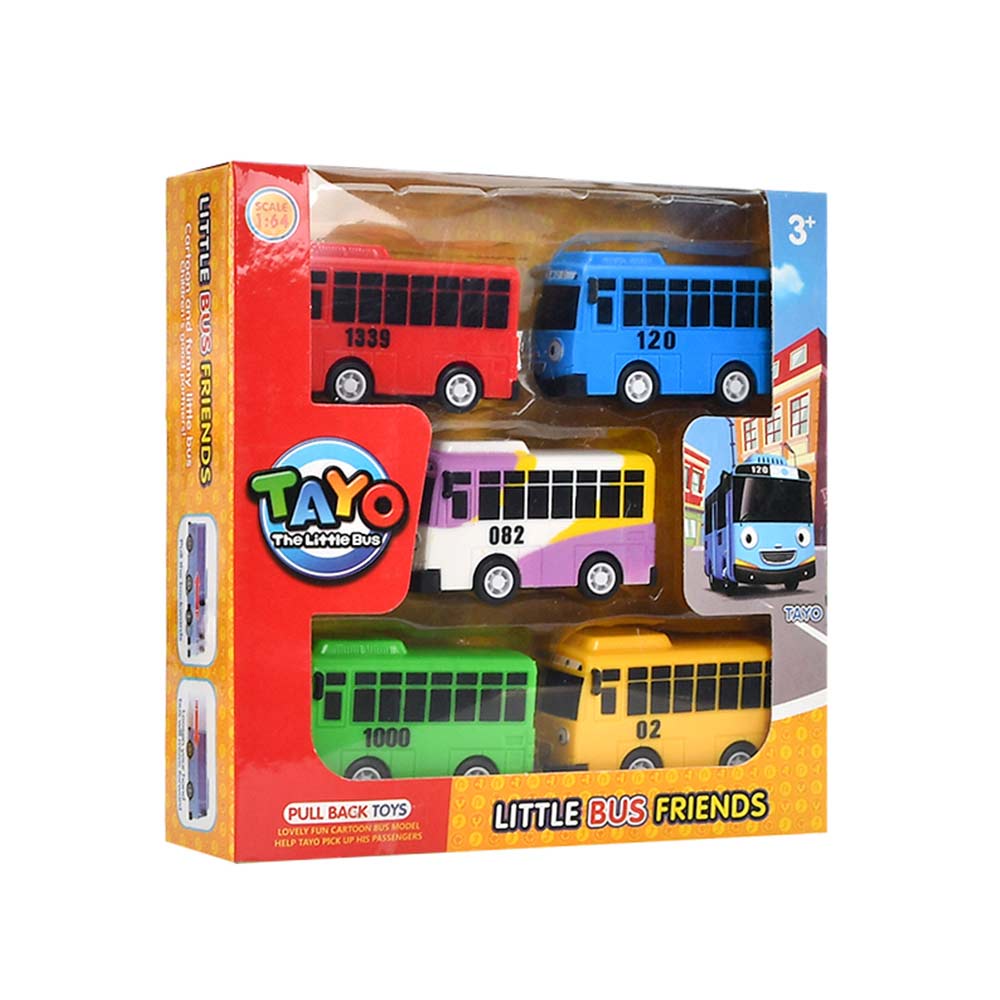 5pcs Tayo Mini The Little Bus Toy Set Pull Back Sliding Can Open The Door School Bus Early Education Children's Intellectual Toy