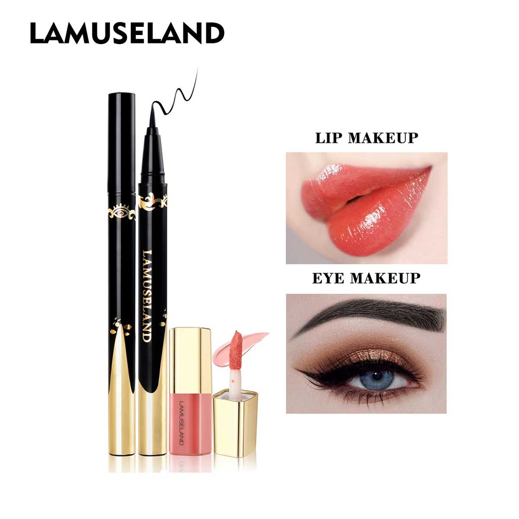 Bộ mỹ phẩm trang điểm LAMUSELAND #LAS401 gồm 3 son môi + 1 bút kẻ mắt chống thấm nước