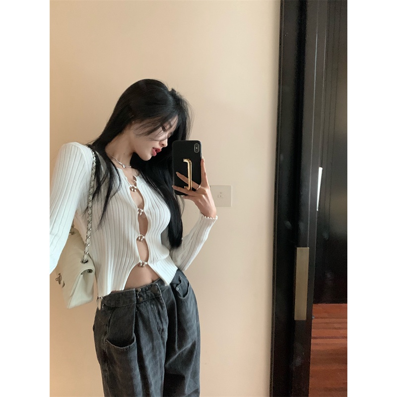 LALISAS Áo cardigan ngắn dệt kim thời trang Hàn Quốc đa năng quyến rũ cho nữ