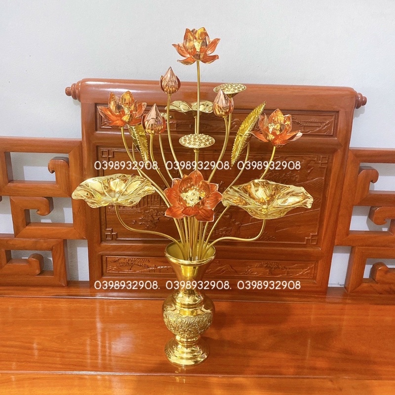 LỌ HOA SEN 15 BÔNG CHẤT LIỆU BẰNG ĐỒNG 💯