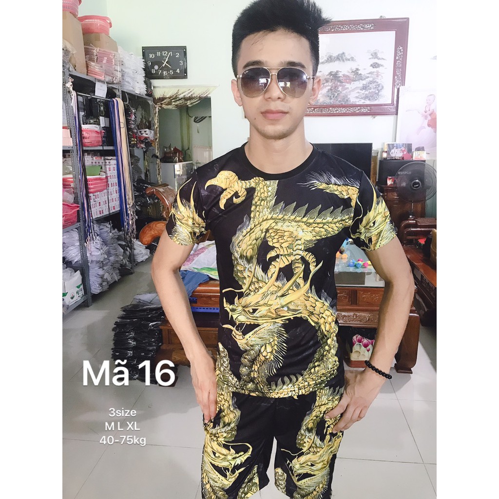 BỘ NAM HÈ in 3D cao cấp ( rồng vàng )