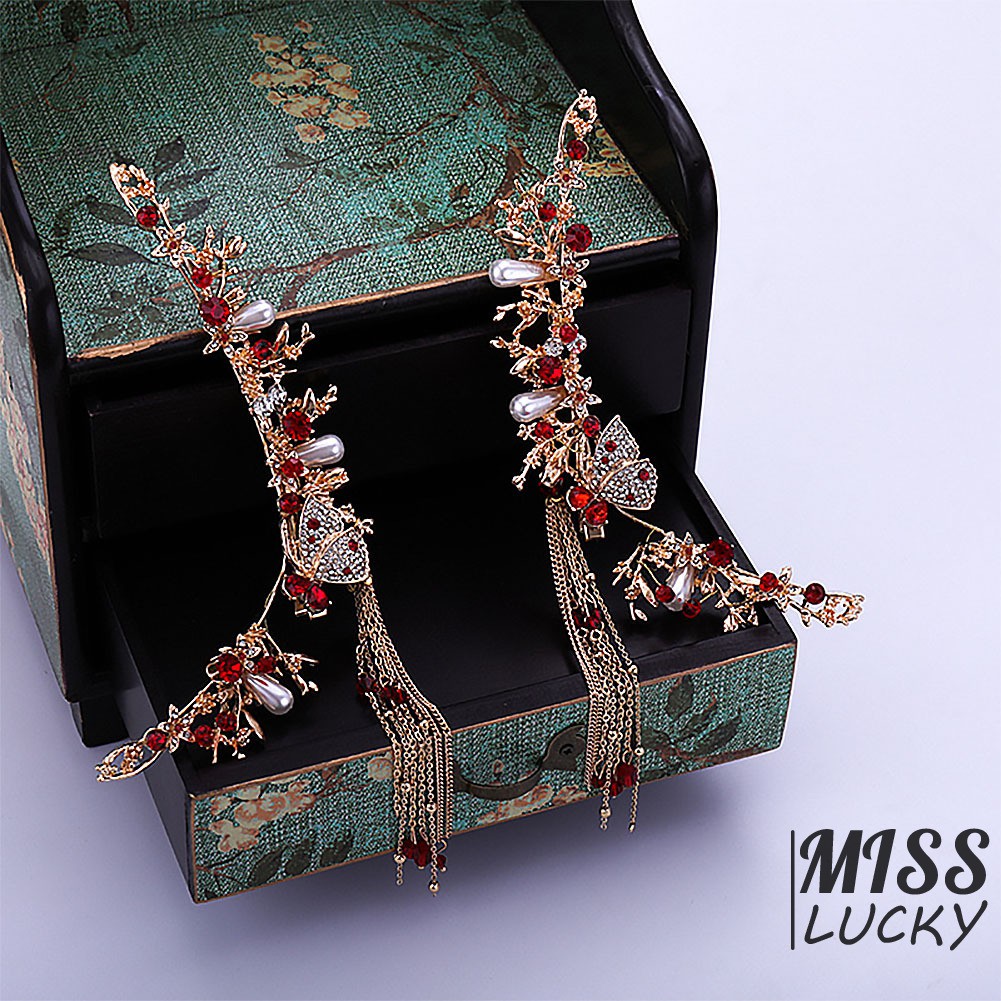 Bộ trang sức gồm cài tóc 2 trâm cài và đôi bông tai bằng hợp kim hình hoa lá đính đá xinh xắn cho nữ