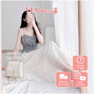 Set áo hai dây hoa nhí mix chân vày ren dáng dài - Áo 2 dây hoa nhí mix chân váy midi 2 lớp hàng freesize C211