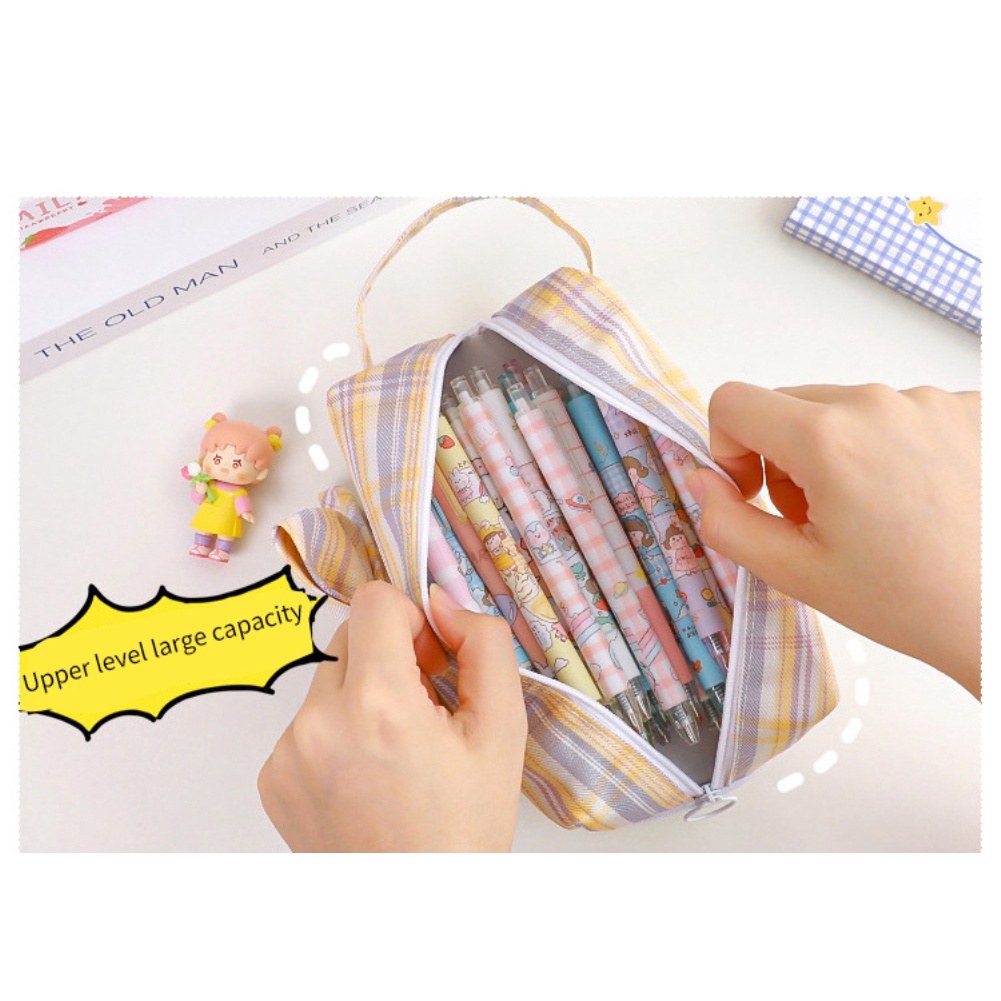Phim hoạt hình JK Fan cao đẳng phong cách công suất lớn nơ bút túi đáng yêu trái tim cô gái sinh viên Hộp văn phòng phẩm lớn Túi lưu trữ
