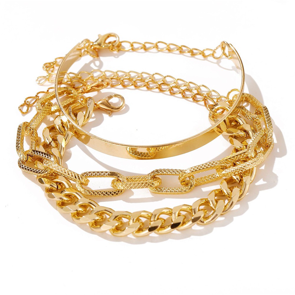 Set 3 Vòng Tay Kim Loại Mạ Vàng / Bạc Thiết Kế Đơn Giản Phong Cách Punk