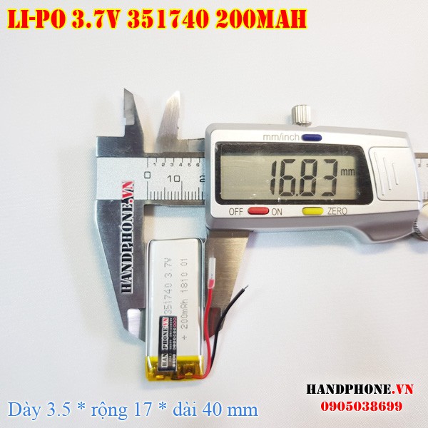 Pin Li-Po 3.7V 351740 200mAh (Lithium Polyme) Cho Loa Bluetooth, Bàn Phím Bluetooth, chuột máy tính, máy ghi âm, camera