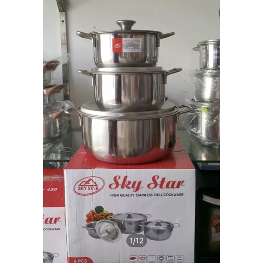 Bộ 3 nồi inox 1 đáy SKY STAR nắp inox dùng được bếp từ