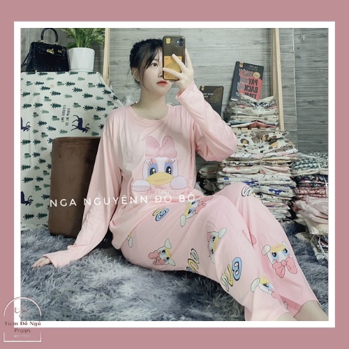 Đồ bộ thun cotton quần dài, bộ mặc nhà nữ hàn quốc, Pijama nữ họa tiết hoạt hình cao cấp giá rẻ
