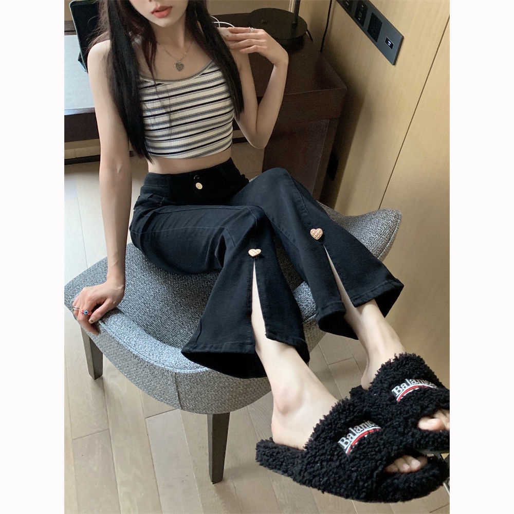 ◊Quần Jeans Đen Ống Loe Lưng Cao Ôm Dáng Thời Trang Mùa Hè 2022
