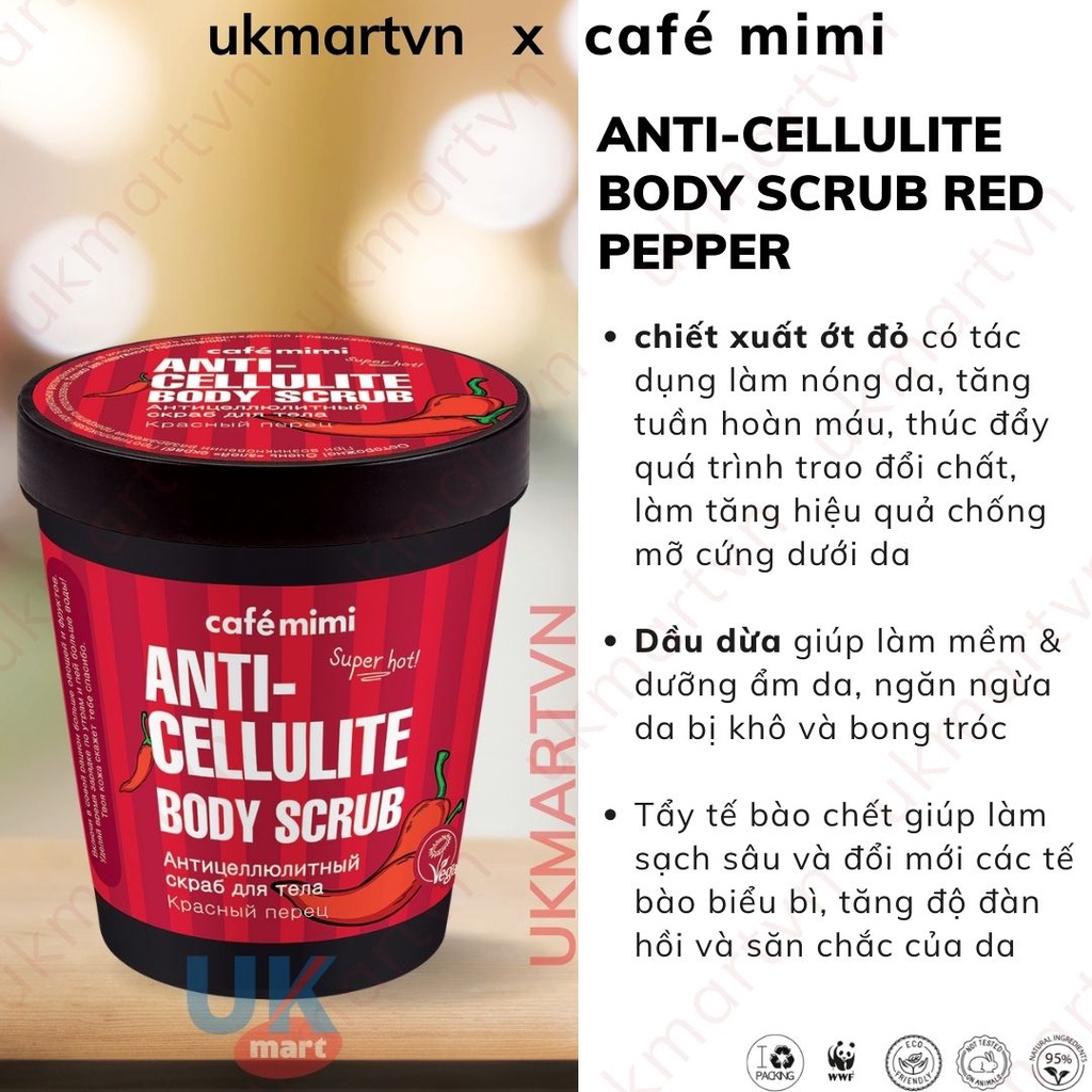 Tẩy Tế Bào Chết Body Giảm Mỡ Cứng Red Pepper Café Mimi 310g