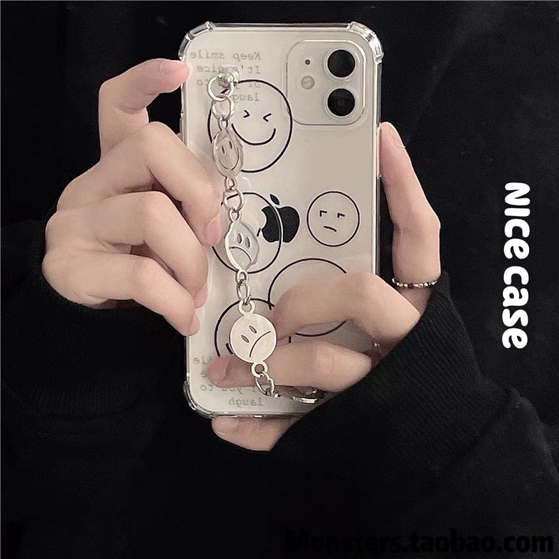 Ốp điện thoại họa tiết mặt cười phối dây xích cá tính chống rơi cho iPhone 7 8 Plus 11 Pro 11 Pro Max 12 12Pro 12Promax | BigBuy360 - bigbuy360.vn