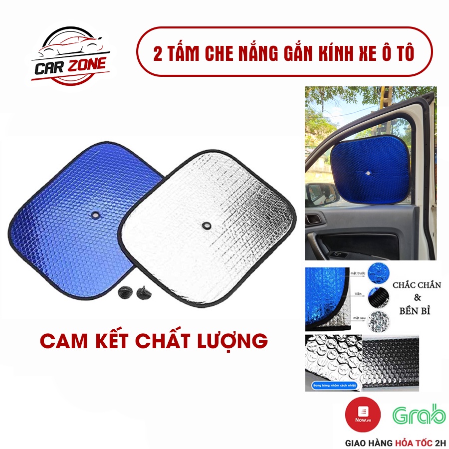 Bộ 2 tấm che nắng, chắn nắng xe ô tô gắn cửa kính tráng bạc chống tia UV