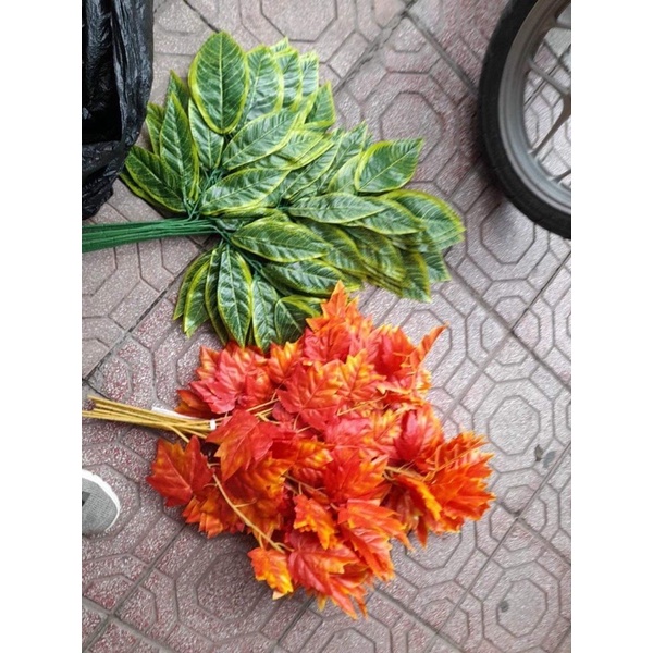 Cành lá phong giả cao cấp loại lá to 18 lá decor ,làm cây siêu đẹp