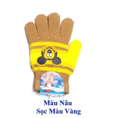 Găng tay len Bao tay len Nữ Bít ngón Sọc ngang Gắn hình Nhãn SUN-G Len Acrylic Chống nắng Giữ ấm Bảo vệ da tay Sx tại VN