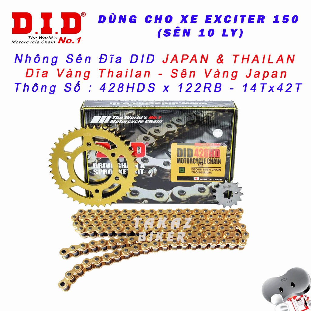 SND JP DID Yamaha FZ 150 - Exciter 150 Sên Vàng Tem Xanh 10ly DID & Nhông Đĩa DID HDS Japan