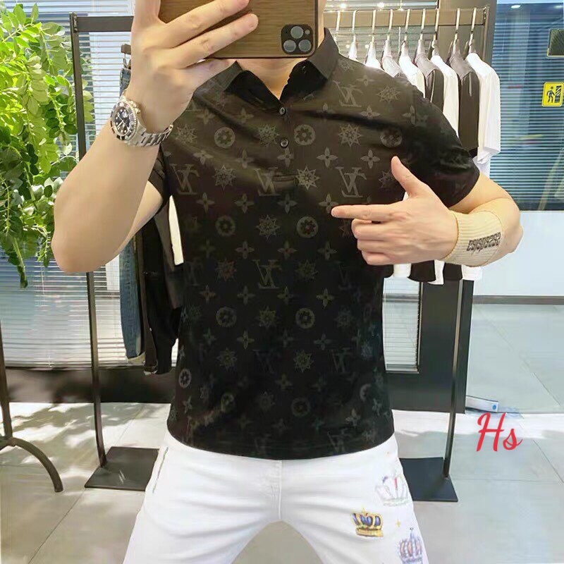 Áo polo cổ bẻ LV in kín - Form rộng to nam nữ HARIQUEEN