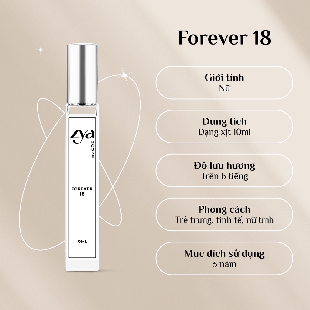 Tinh dầu nước hoa Nữ Zya Forever 18 Hương Trái Cây, Kẹo Ngọt Mát, Lưu Hương Trên 6 Tiếng - Dung Tích 10ml Dạng Xịt