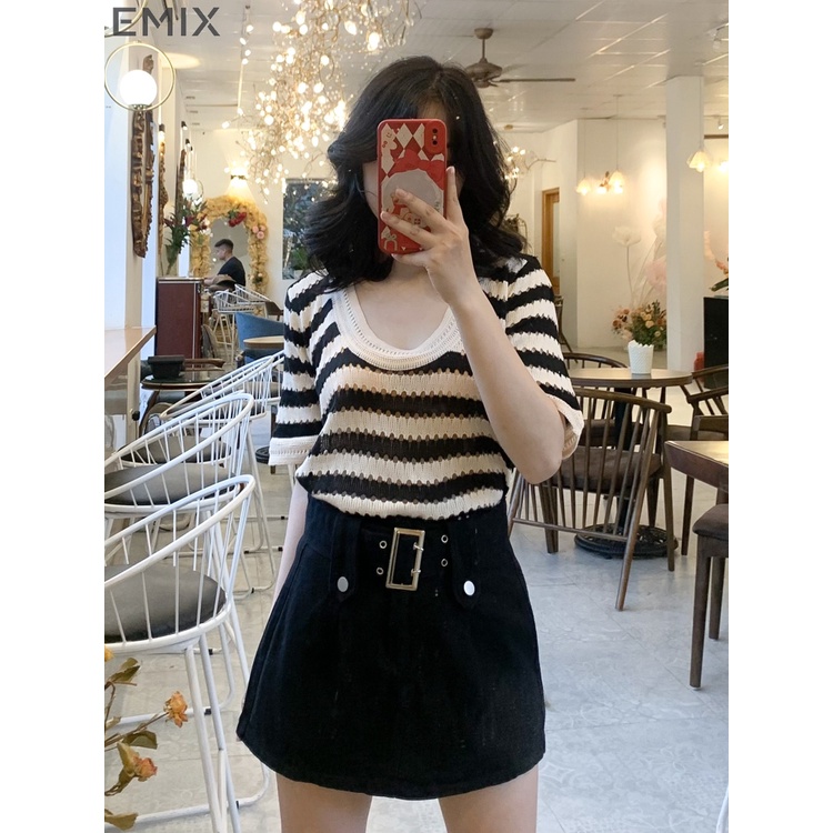 Quần giả váy kèm đai EMIX (3 màu), basic dress, mini, dáng ngắn, cạp cao, khóa giữa, chất kaki có co giãn, ít nhăn 757
