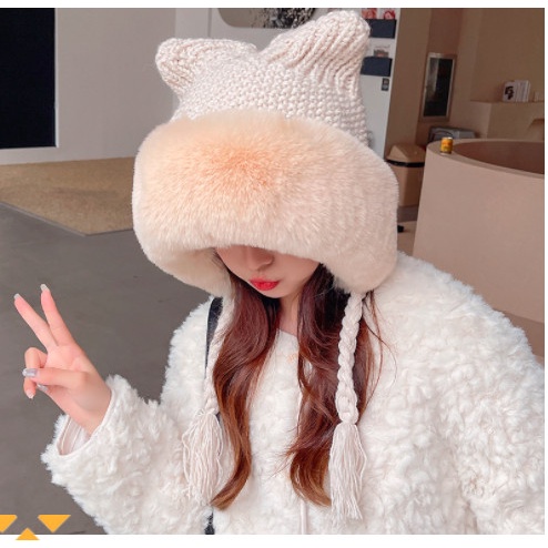 mũ len nữ phối lông siêu xinh dày đẹp 2022