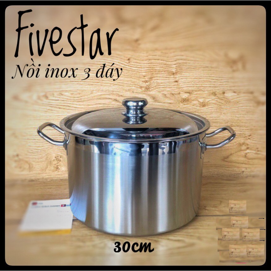 Nồi inox Fivestar 30cm 3 đáy - Nồi luộc gà - Nắp inox - bảo hành 5 năm - nấu được bếp từ - Alo Bếp xinh