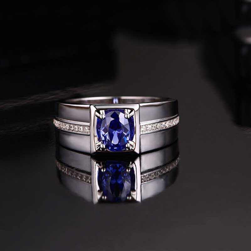 Nhẫn Titan Đính Đá Sapphire Màu Bạc Thời Trang Cho Nam Và Nữ