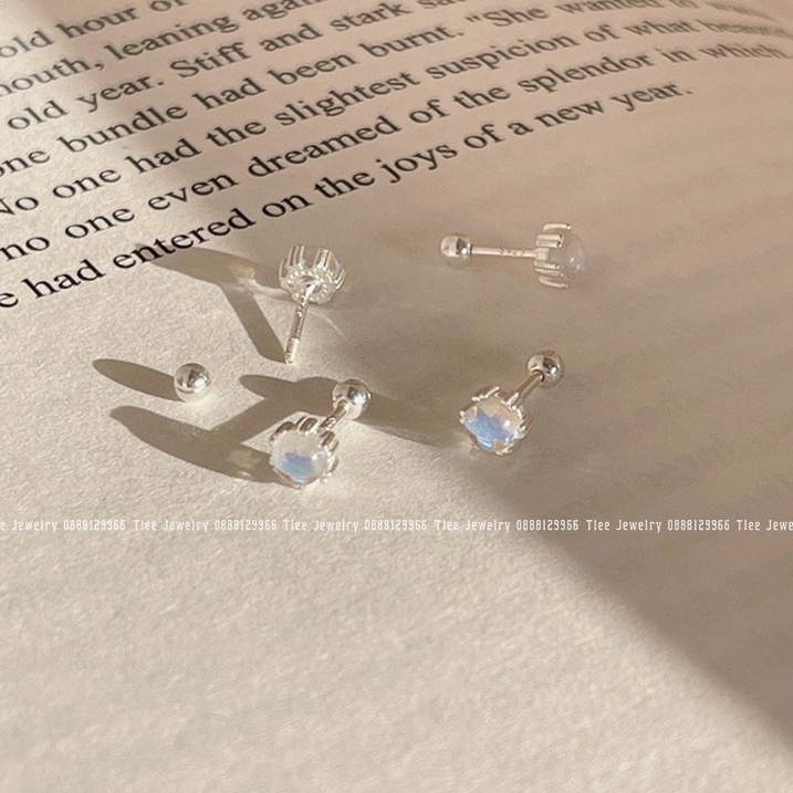 Khuyên tai bạc nữ TLEE hạt tròn đá moonstone lấp lánh bạc 925 cao cấp chốt vặn TleeJewelry B0125