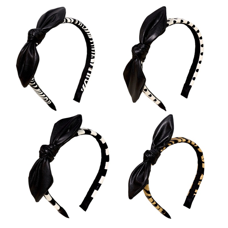 Băng Đô Nơ Bằng Da Họa Tiết Da Báo / Kẻ Sọc / Chấm Bi Dành Cho Nữ