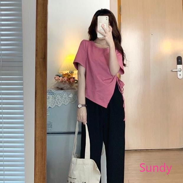Set Áo Thun Tay Ngắn Màu Sắc Đơn Giản Phối Quần Dài Phong Cách Hàn Quốc Cá Tính Cho Nữ