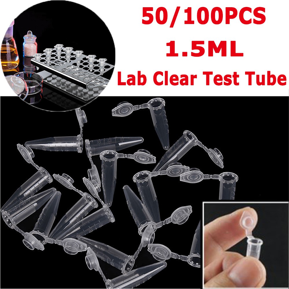 EPOCH 1.5ML Centrifuge Tubes Micro Container Lab Test Tube With Lid Snap Cap 50/100Pcs Plastic Laboratory Sample Clear Centrifuge Test Tube Vial