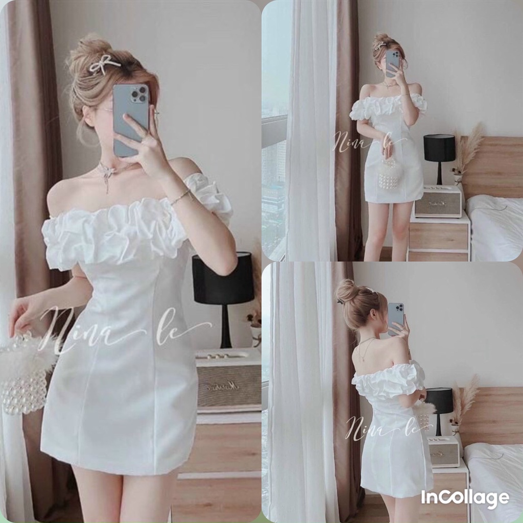 Đầm váy nữ cúp ngực xòe bèo trễ vai trẻ trung tôn dáng dự tiệc dạo phố đi chơi