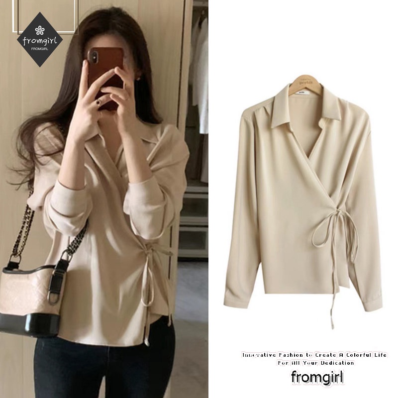 Áo Sơ Mi Tay Dài Thiết Kế Thanh Lịch Phong Cách Hàn Quốc