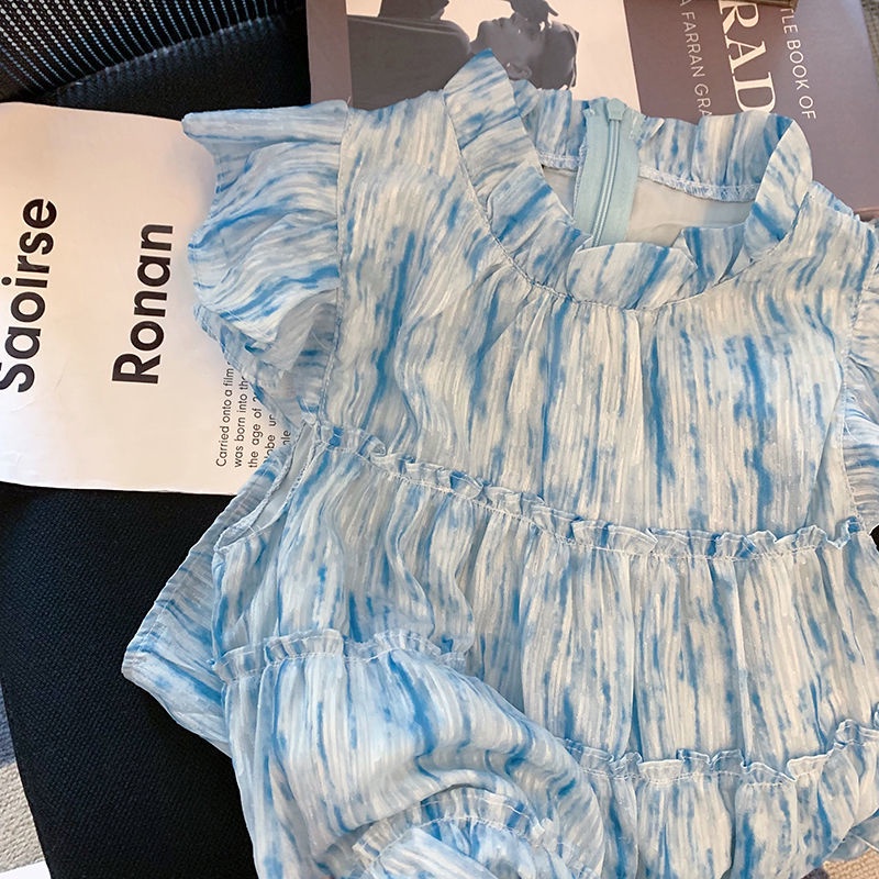 Đầm Voan Mỏng Không Tay Màu Xanh Dương Phong Cách Sang Trọng Thanh Lịch Thời Trang Mùa Hè Hàng Mới Cho Nữ