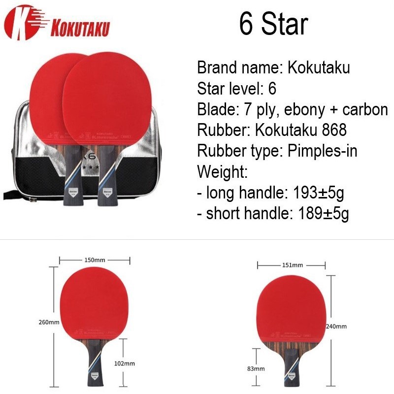 Vợt Đánh Bóng Bàn Bằng Cao Su Carbon 6 Sao Hiệu KOKUTAKU 868 Chất Lượng Cao
