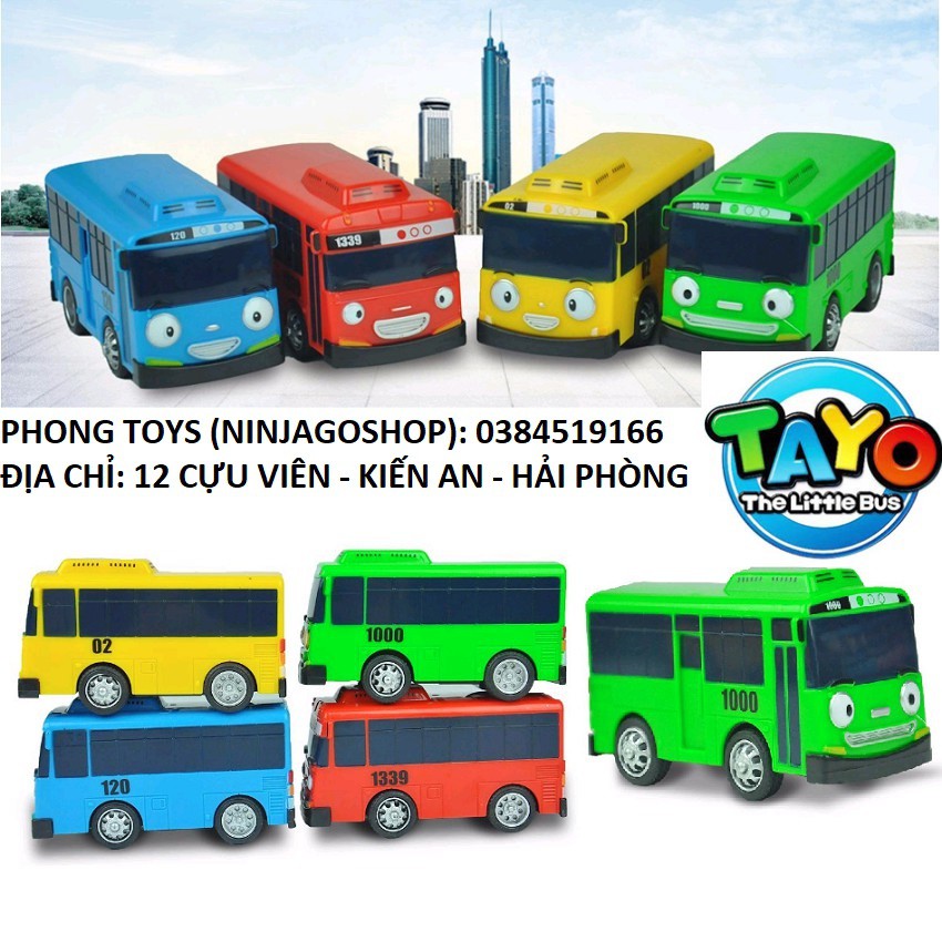 Đồ chơi Xe buýt Tayo The little bus mô hình xe Tayo và những người bạn bộ 4 chiếc xe và nhà đẩy