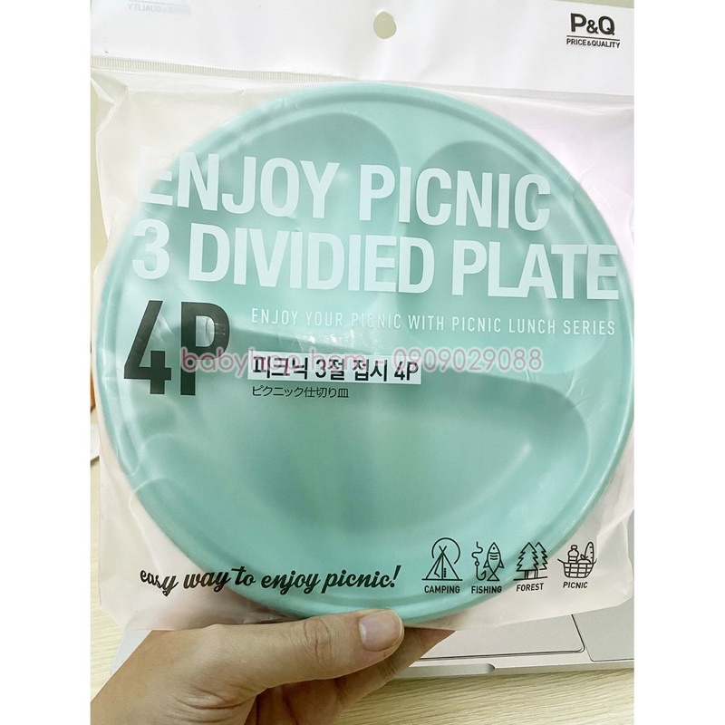 Set 4 Dĩa Ăn, Khay Ăn 3 Ngăn Lock&amp;Lock - Dùng Đựng Đồ Ăn, Thích Hợp Cho Đi Du Lịch Dã Ngoại, Khay Ăn Cho Bé
