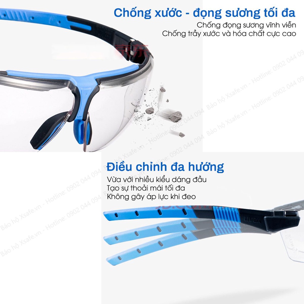 Kính bảo hộ UVEX I3 9190275 gọng và đệm mũi có thể điều chỉnh, chống bụi, tia UV, chống đọng sương hiệu quả - chính hãng