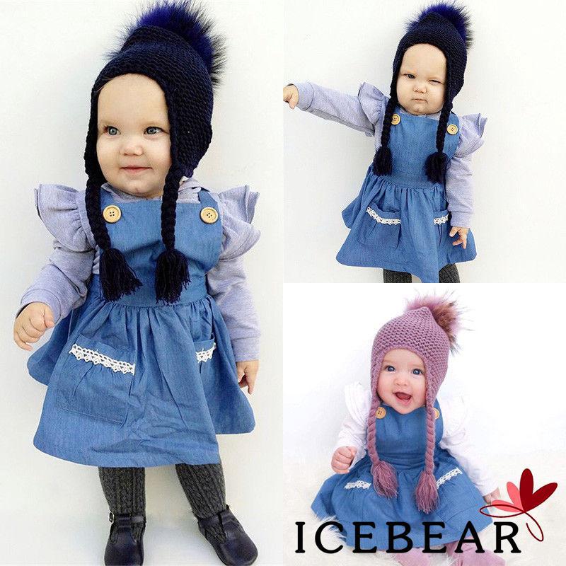 EE0-Lovely Kids Baby Girls Summer Casual Denim Dress Princess Party Dresses