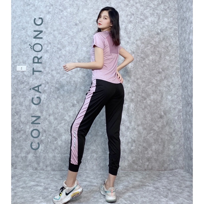 [QUÀ TẶNG KÈM] Bộ Đồ Tập Gym Nữ,Set Đồ Tập Yoga Thun Lạnh,Áo Phông Lưới Quần Jocker,Áo Phủ Bụng Quần Rộng