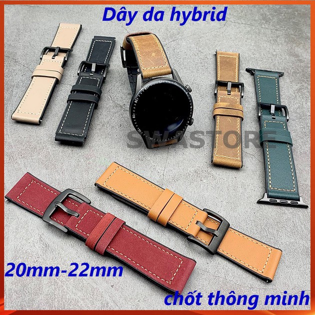 Dây da đồng hồ Galaxy Watch Active 3 4 40mm 42mm 44mm 46mm da thật lót silicon có rãnh thoáng khí, SWASTORE DD01