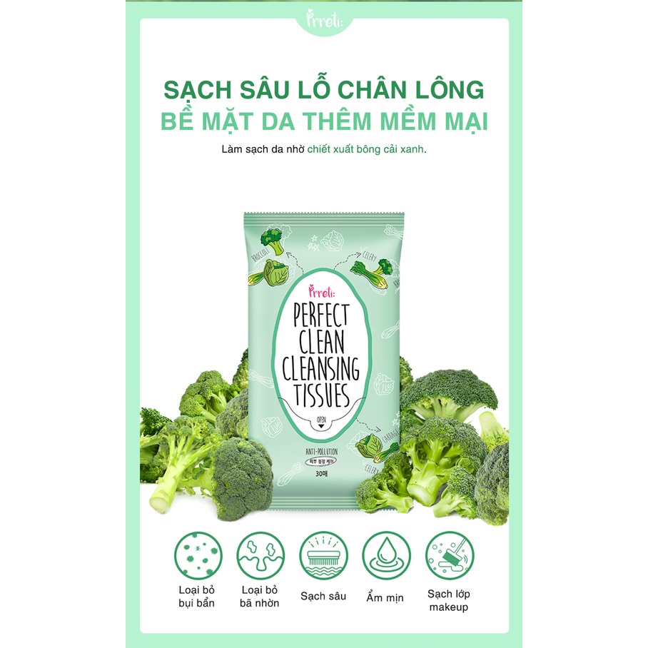 Khăn ướt tẩy trang Prreti làm sạch lớp trang điểm dưỡng ẩm da tiện lợi 30 tờ