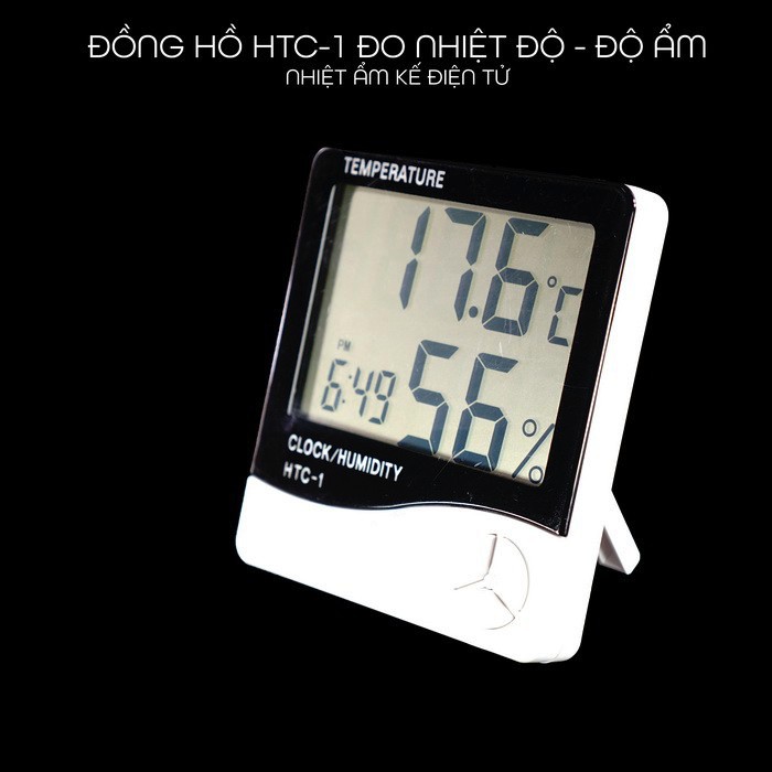 [Mã LIFEHLDEC giảm 10% đơn 99k] Nhiệt Ẩm Kế Điện Tử Và Đồng Hồ Có Màn Hình LCD - HTC-1