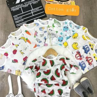 Combo 5 bộ cotton giấy dài tay cho bé
