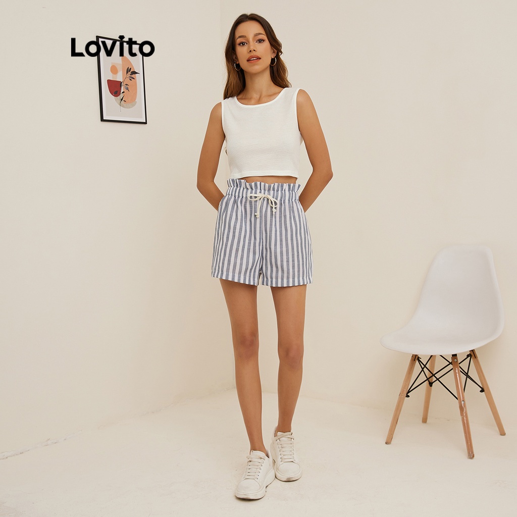 Áo tanktop Lovito cổ tròn không tay trơn phong cách thường ngày L19D389 (Màu trắng)