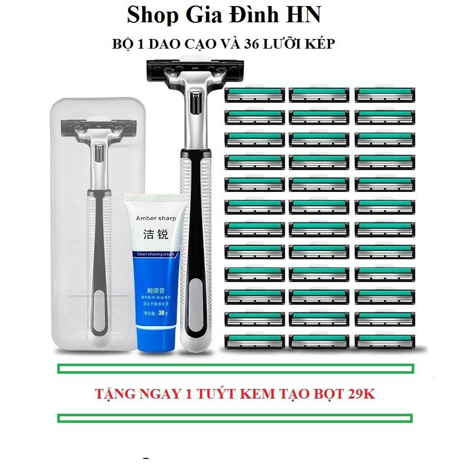 Combo Dao Cạo Râu Và Lưỡi Kép Giá Rẻ Cho Nam Giới ( 36 Lưỡi Dao Kép + 1 Bàn Cạo) Tặng 1 tuýt kem tạo bọt PT10