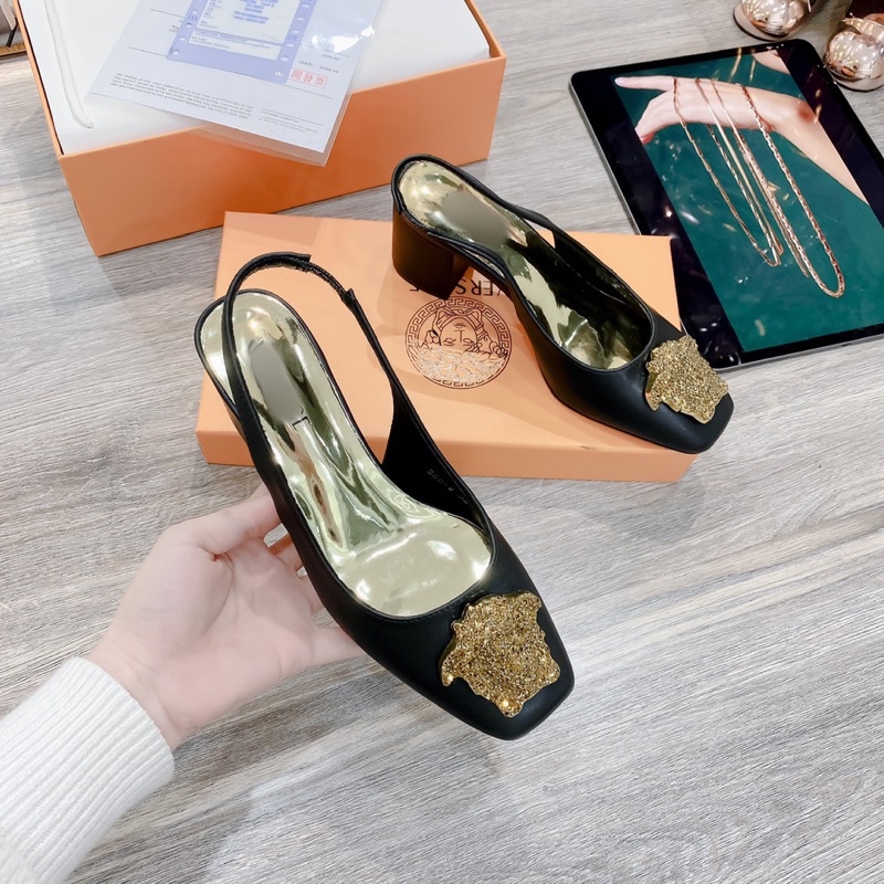 Giày Cao Gót Versace Hở Gót Tag Đồng Hàng Chuẩn Loại 1 Fullbox Bill