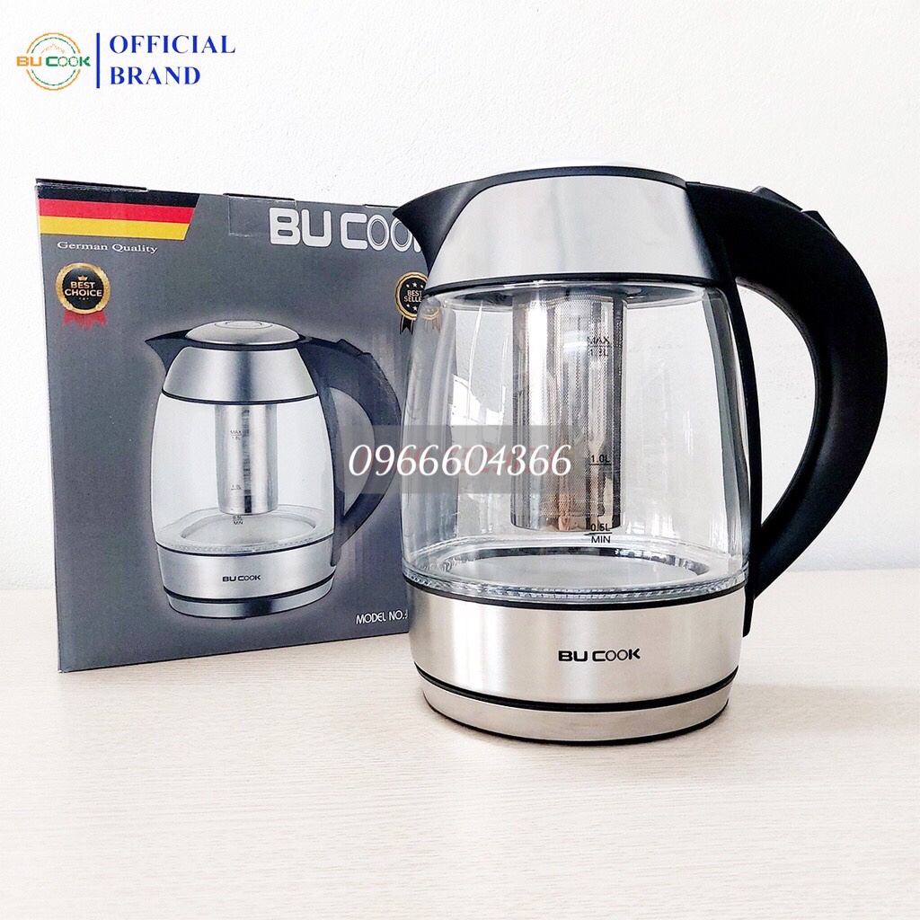 Bình đun nước siêu tốc BUCOOK - 1.8L 2200W - Đun sôi từ 4 - 6 phút + chế độ tự ngắt - Bảo hành 12 tháng - Hàng chính hãn